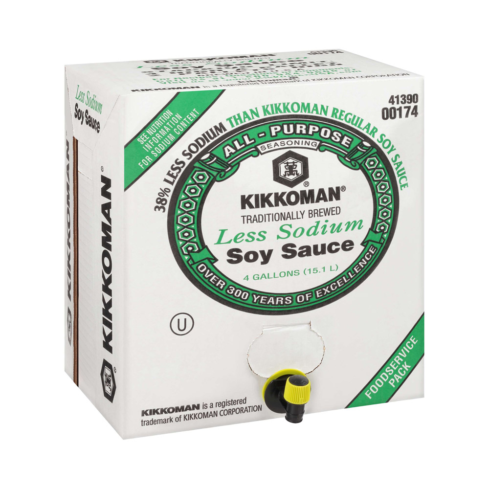Box of Kikkoman low sodium soy sauce