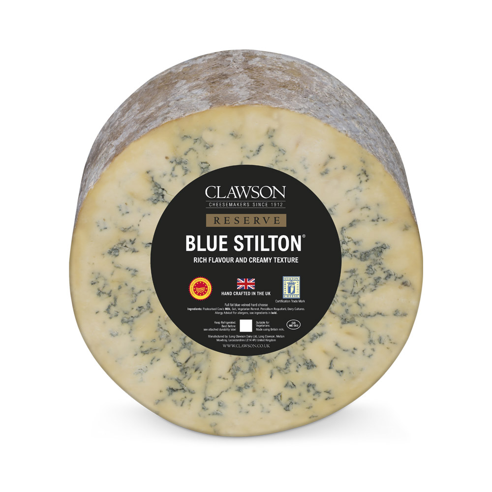 Half-wheel of Clawson blue stilton cheese