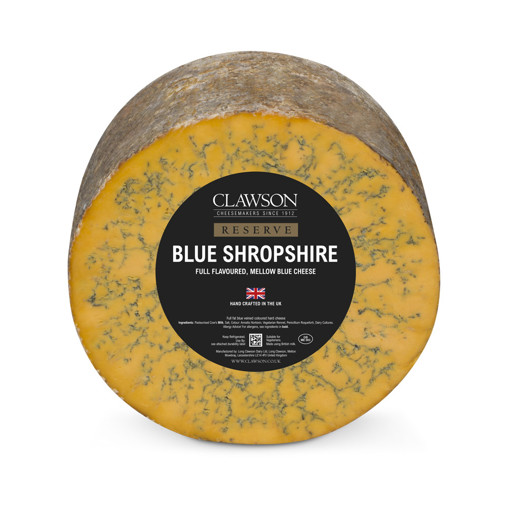 Wheel of Clawson reserve blue Shropshire cheese