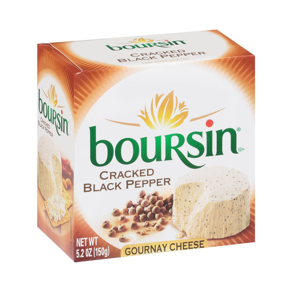 Boursin cracked black pepper cheese in a box