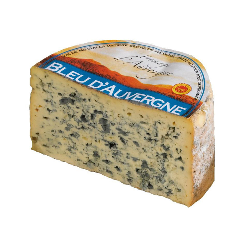 Half a wheel of Bleu d'Auvergne cheese