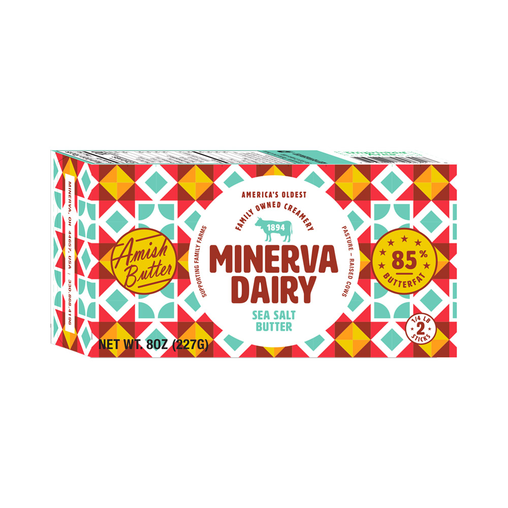 Minerva Dairy Amish sea salt butter sticks in a box