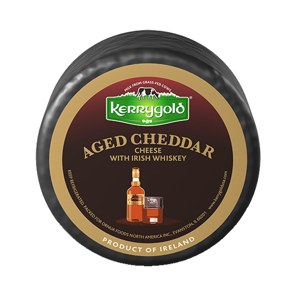 Wheel of Kerrygold aged cheddar with Irish whiskey