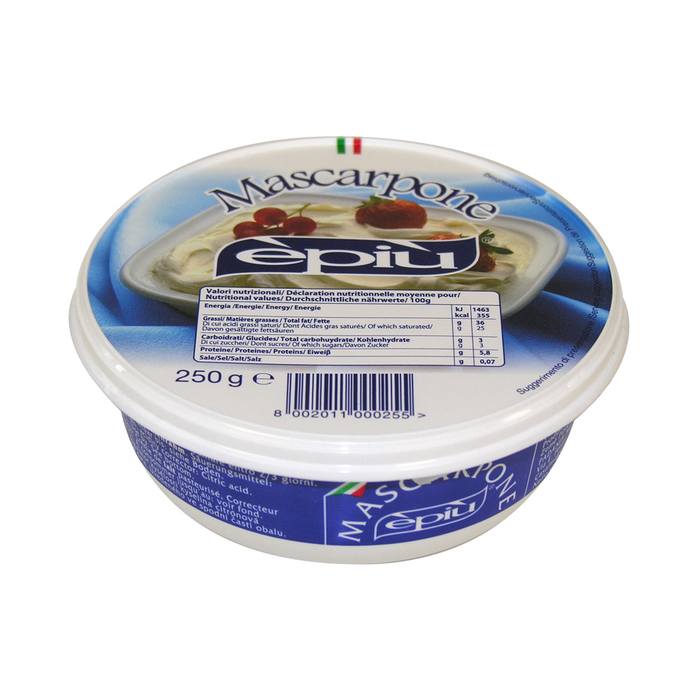 A tub of Epiu’ mascarpone cheese