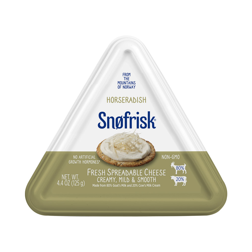 Container of Snøfrisk horseradish fresh spreadable cheese