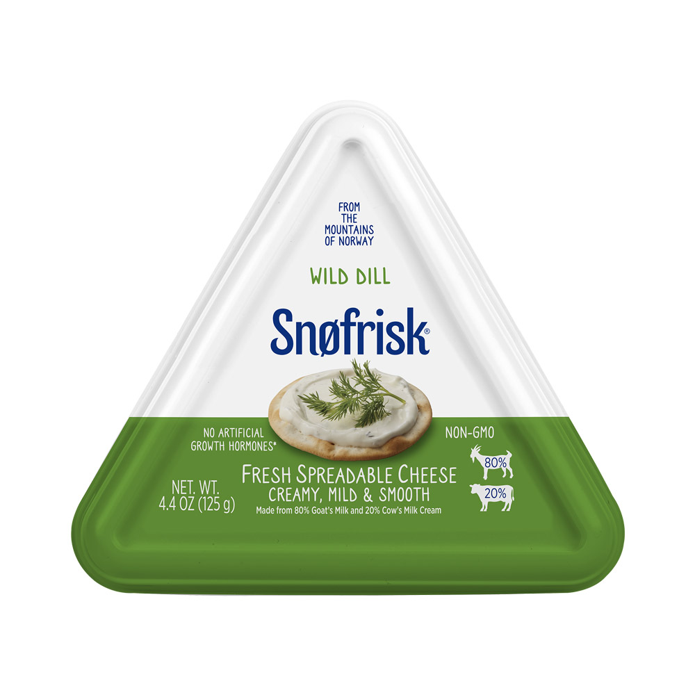 Container of Snøfrisk wild dill fresh spreadable cheese