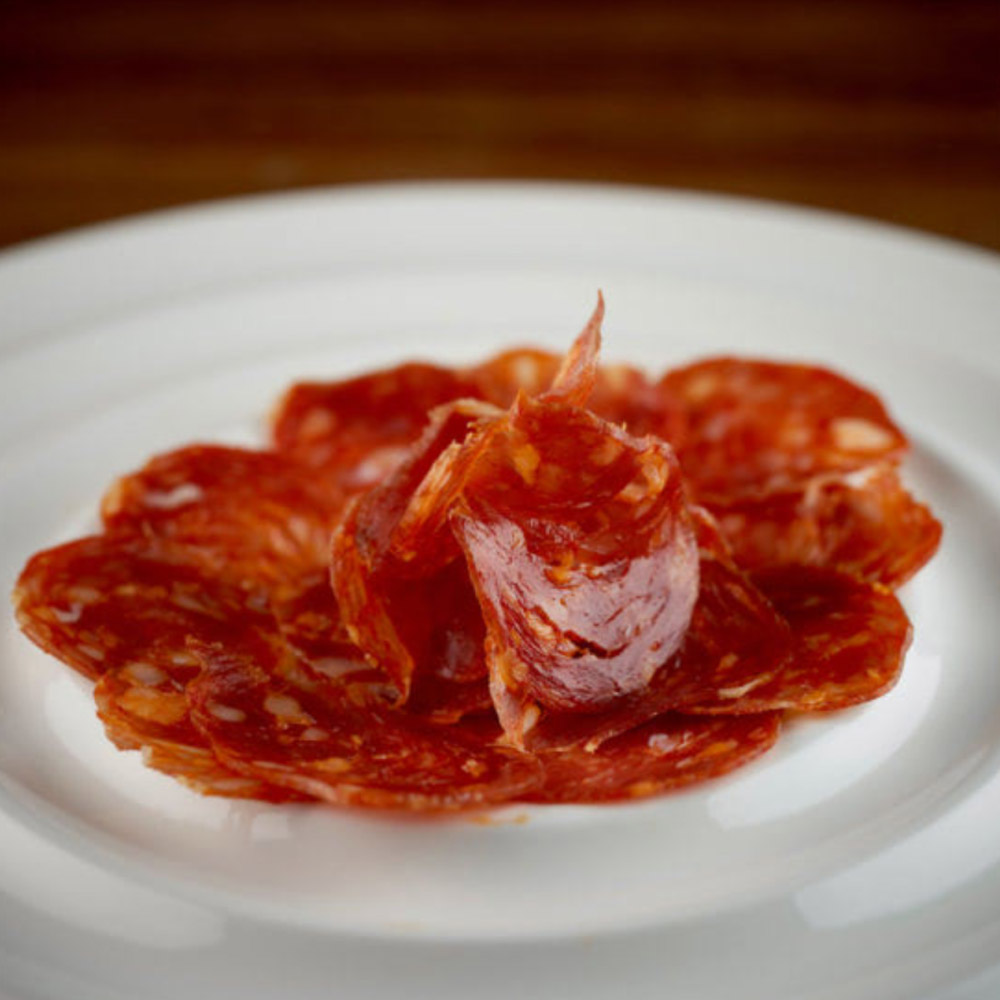 A plate with thin slices of chorizo