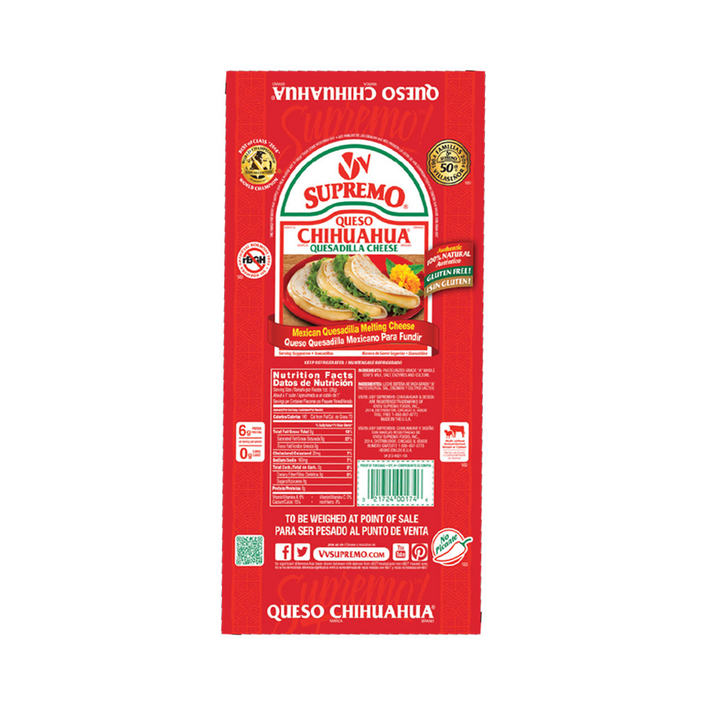 Package of V&V Supremo Queso Chihuahua cheese