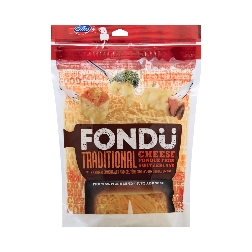 Bag of Emmi Fondu Fresh Blend shredded cheeses