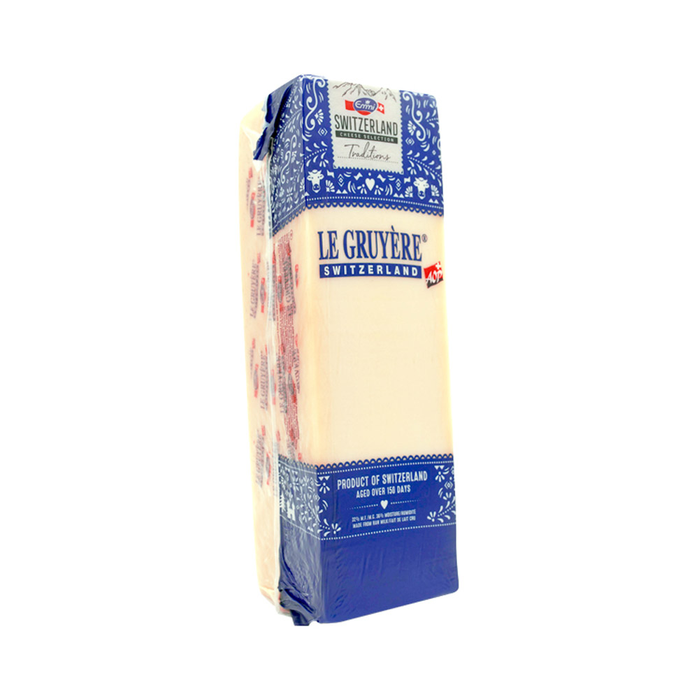 Emmi Le Gruyere king cut loaf of cheese