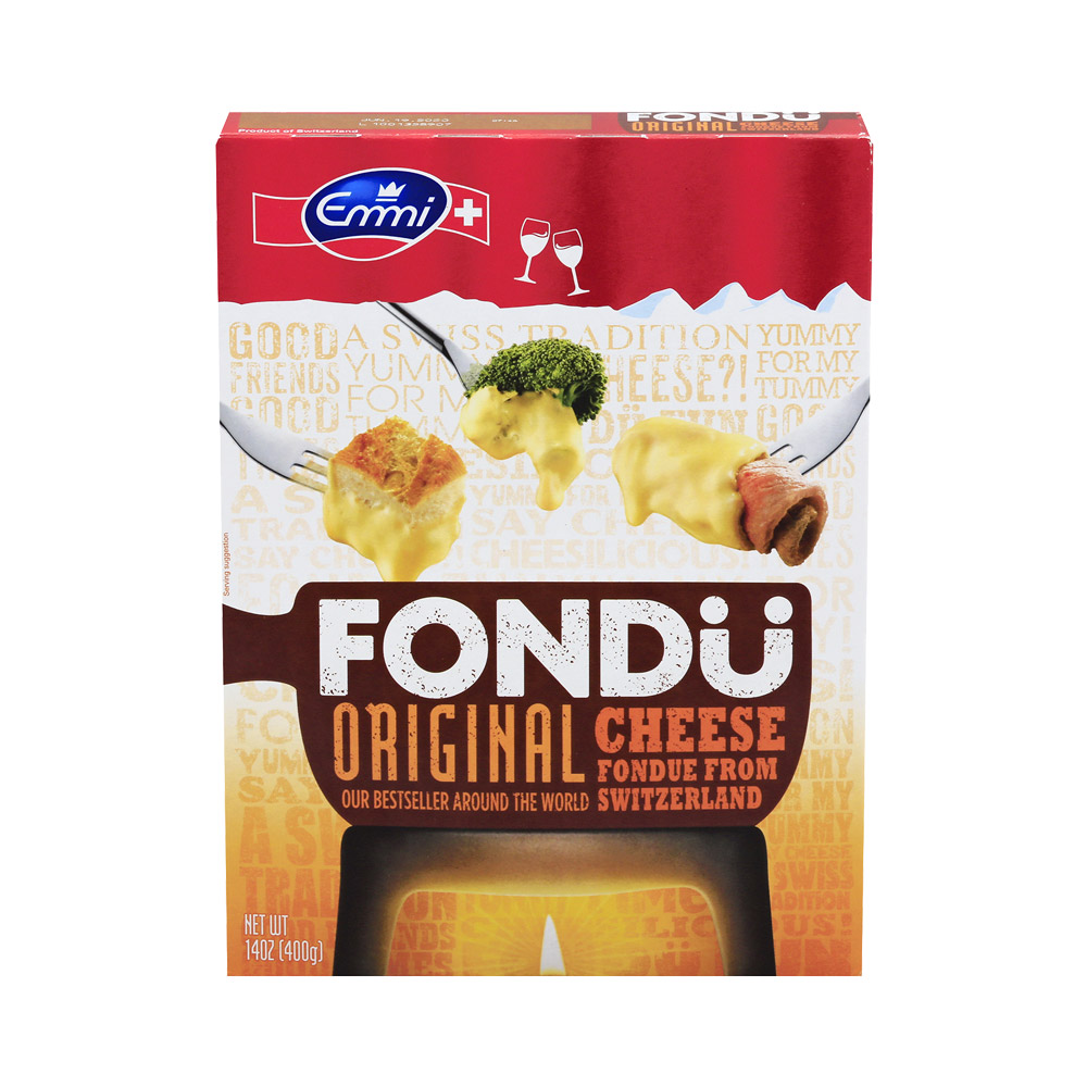 Box of Emmi Fondu Original Blend cheese