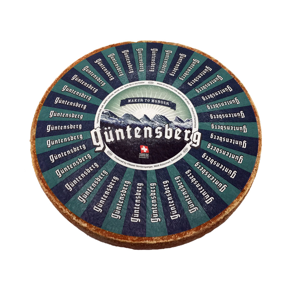 A wheel of Gutensberg cheese