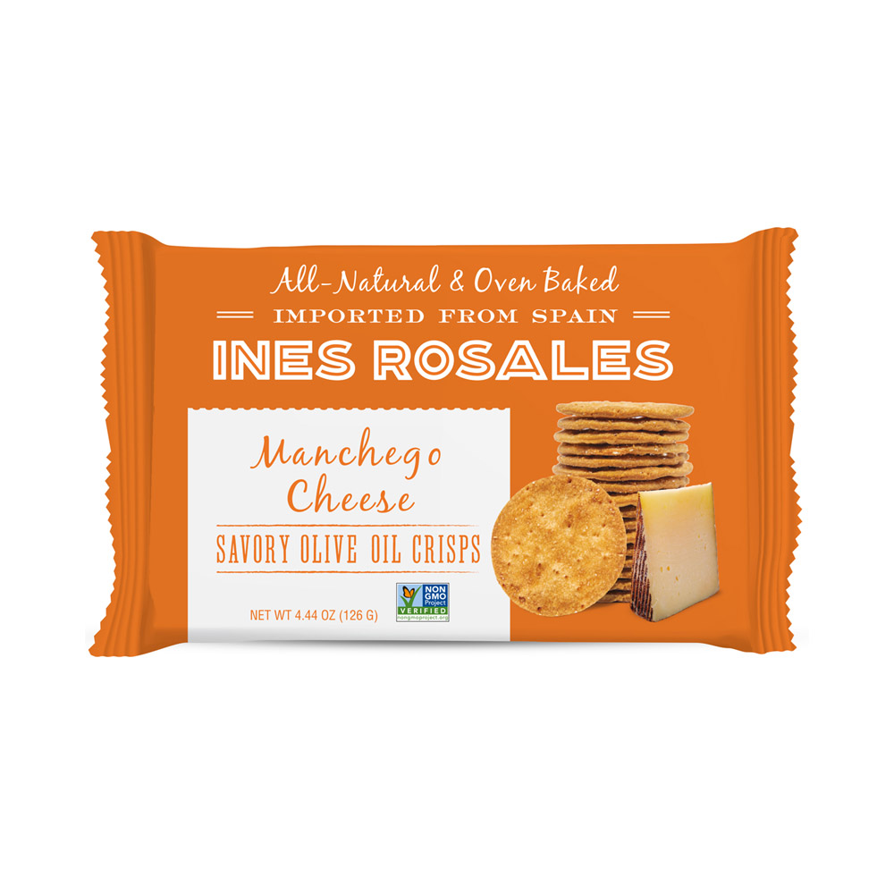 Package of Ines Rosales Manchego Cheese Savory Olive Oil Crisps