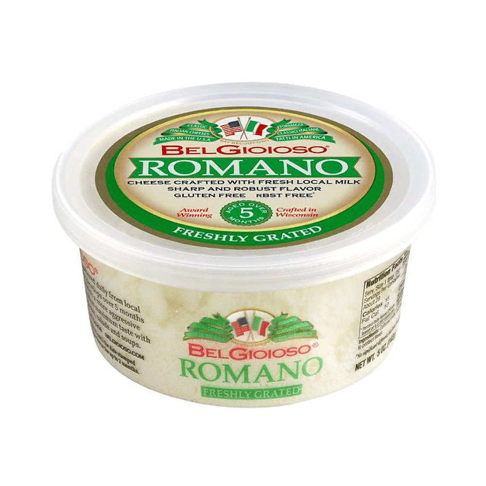 Cup of BelGioioso grated Romano cheese
