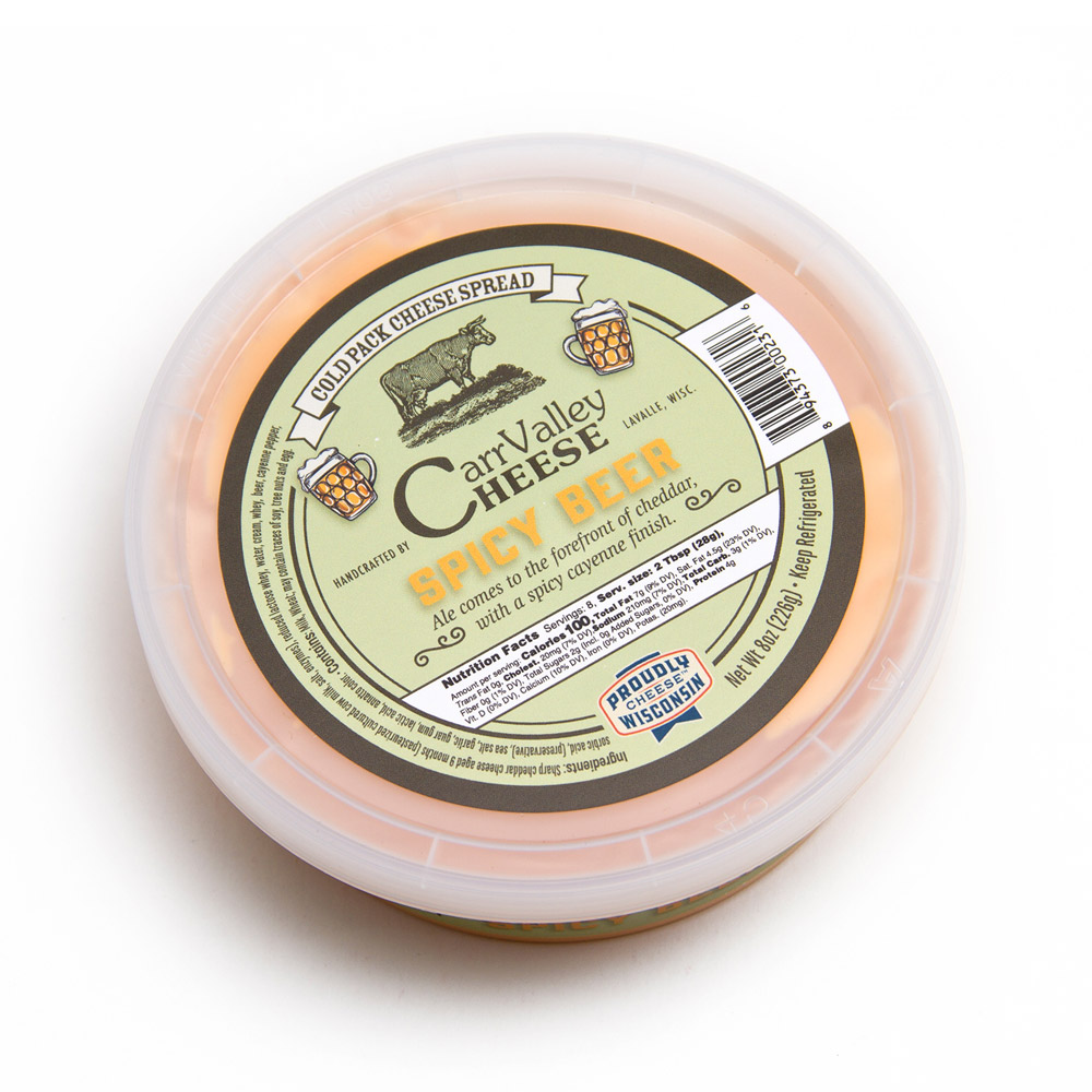 Container of Carr Valley spicy beer cheese spread