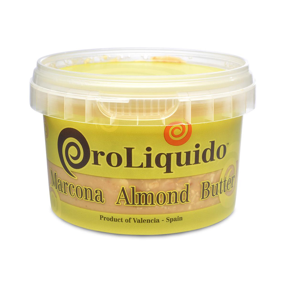 Tub of Oroliquido Marcona almond butter