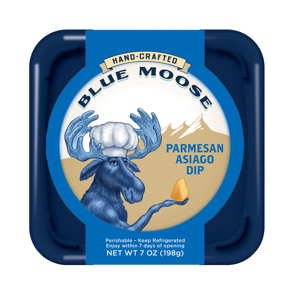 A container of Blue Moose Parmesan Asiago Dip