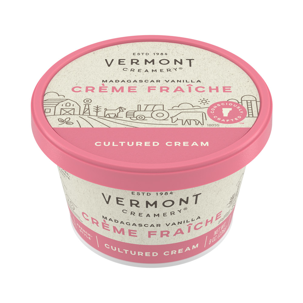 Container of Vermont Creamery Madagascar vanilla crème fraiche