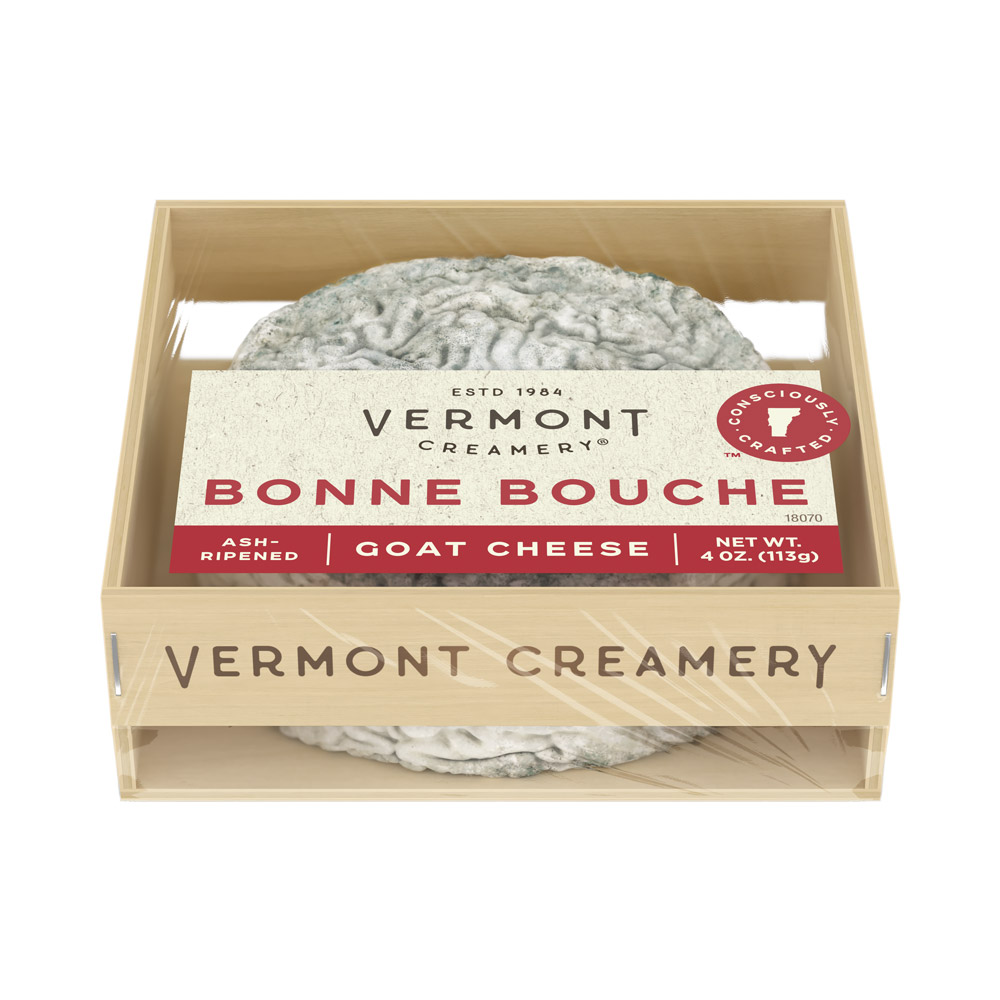 Vermont Creamery Bonne Bouche cheese in a wood crate