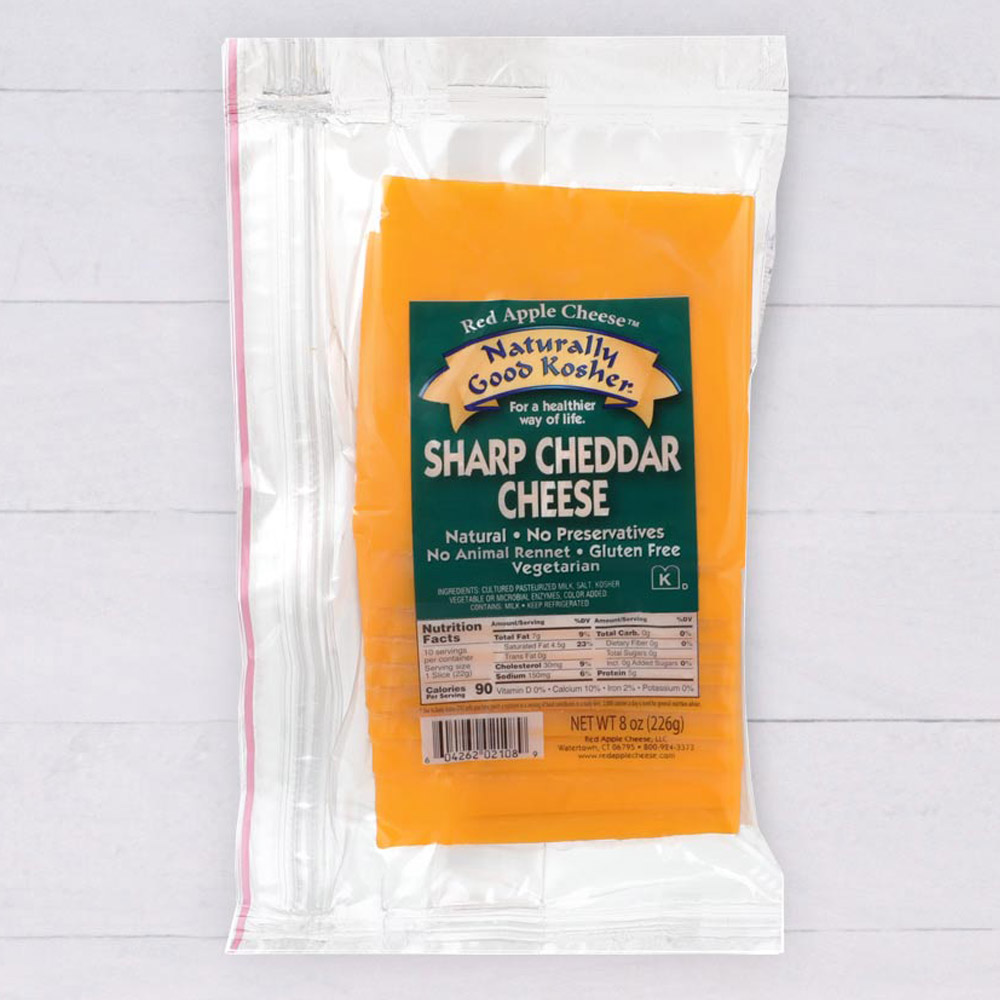 Shingle pack of Naturally Good Kosher sliced sharp cheddar