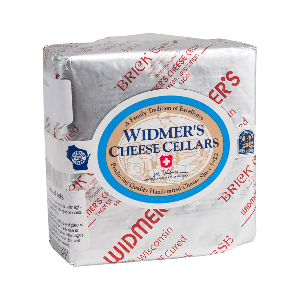 Widmer's Cheese Cellars aged brick cheese in foil wrap