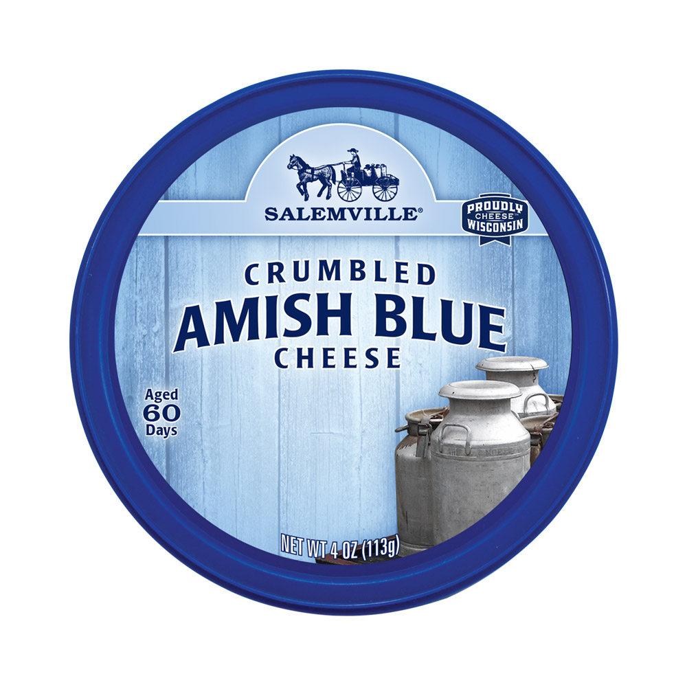 Lid for a container of Salemville Amish blue cheese crumbles