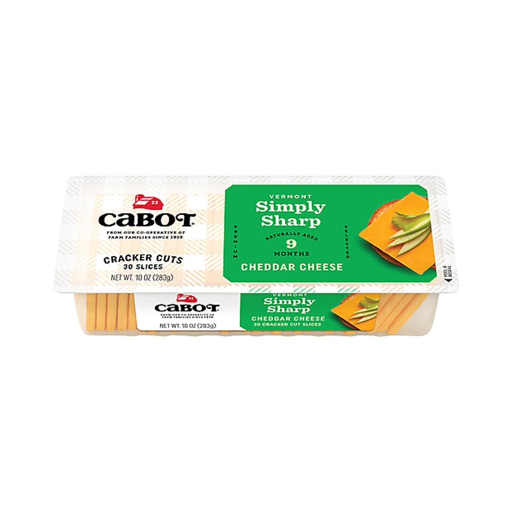 Package of Cabot Vermont simply sharp yellow cheddar cracker cuts