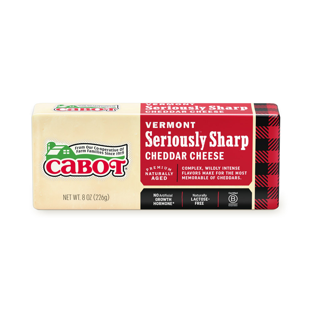 A bar of Cabot Seriously Sharp White Cheddar