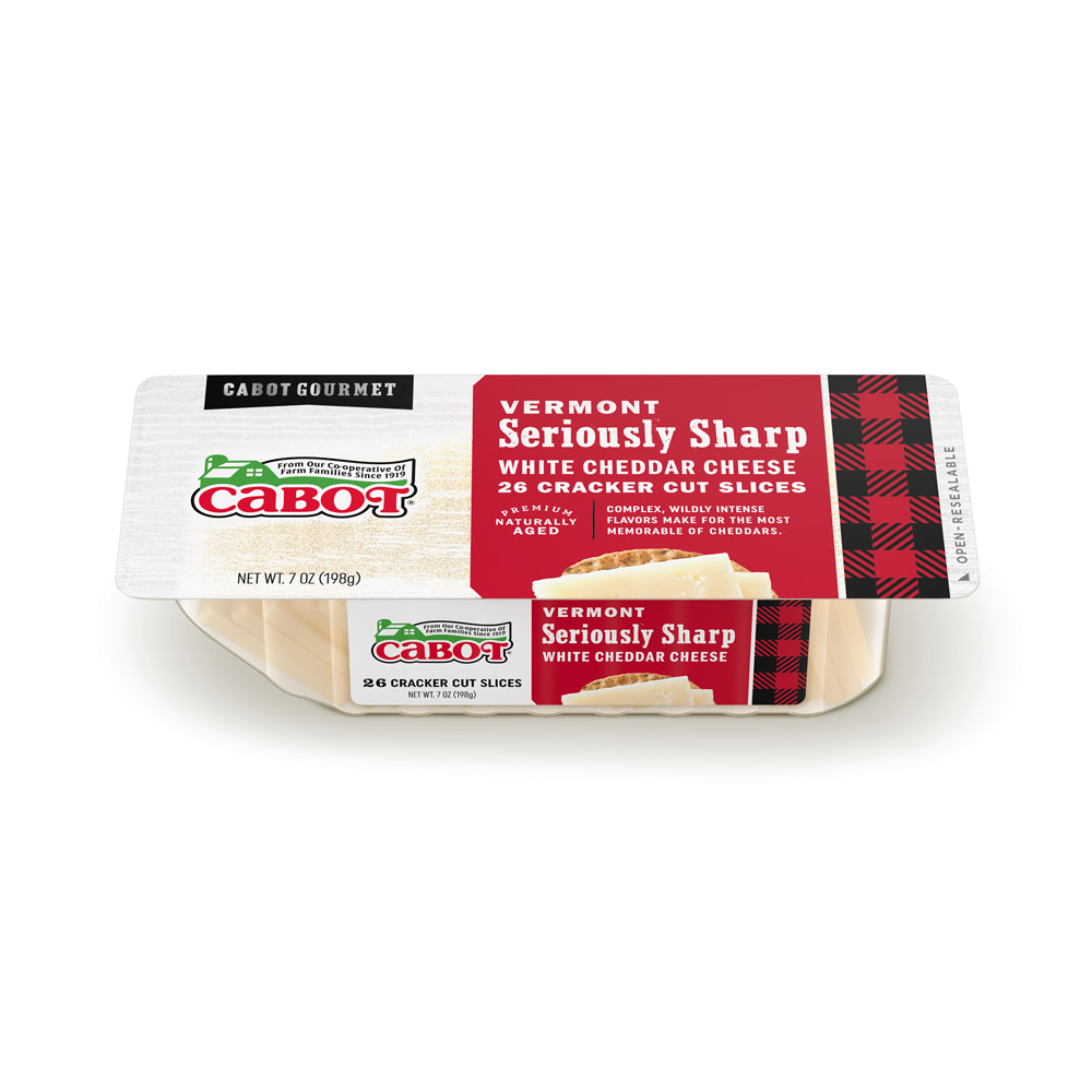 Package of Cabot seriously sharp white cheddar cracker cuts