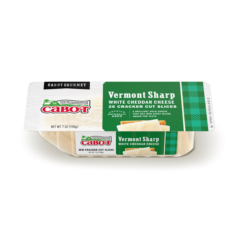 Package of Cabot Vermont sharp white cheddar cracker cuts
