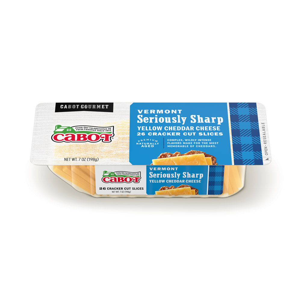Package of Cabot seriously sharp yellow cheddar cracker cuts