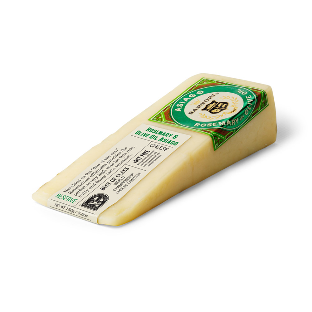 A wedge of Sartori rosemary and olive oil asiago cheese