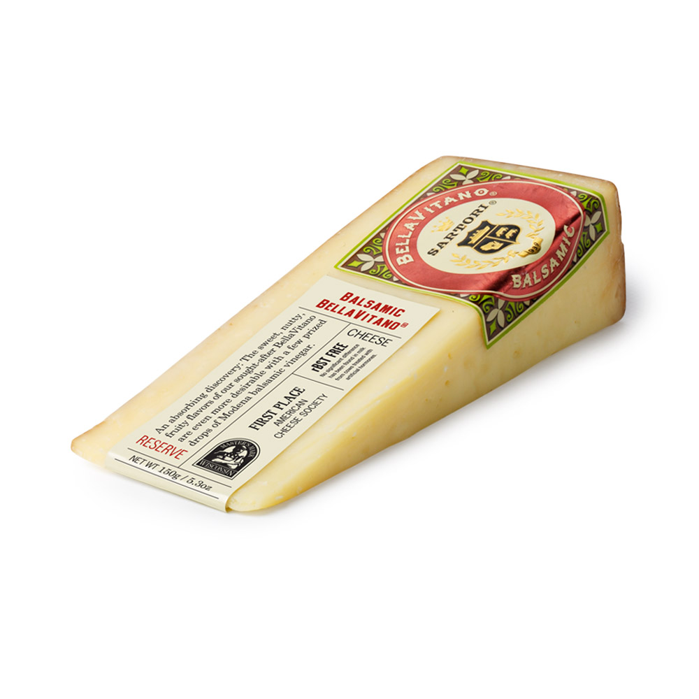 A wedge of Sartori Balsamic BellaVitano cheese