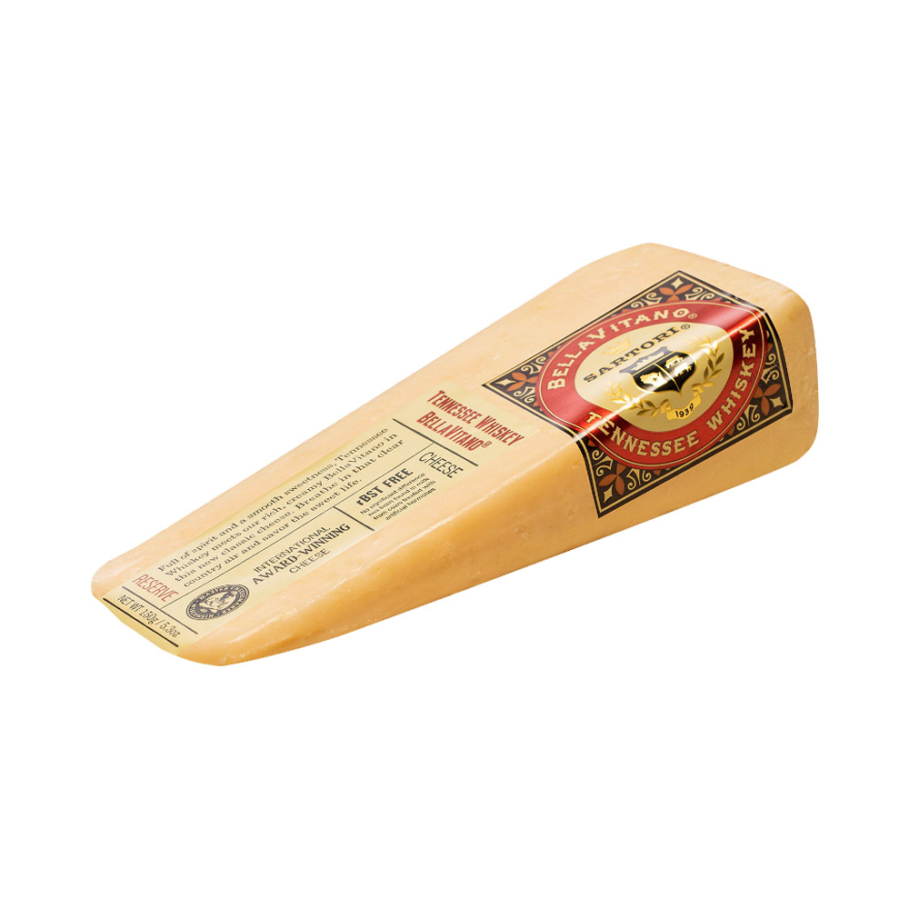 A wedge of Sartori Tennessee Whiskey BellaVitano cheese