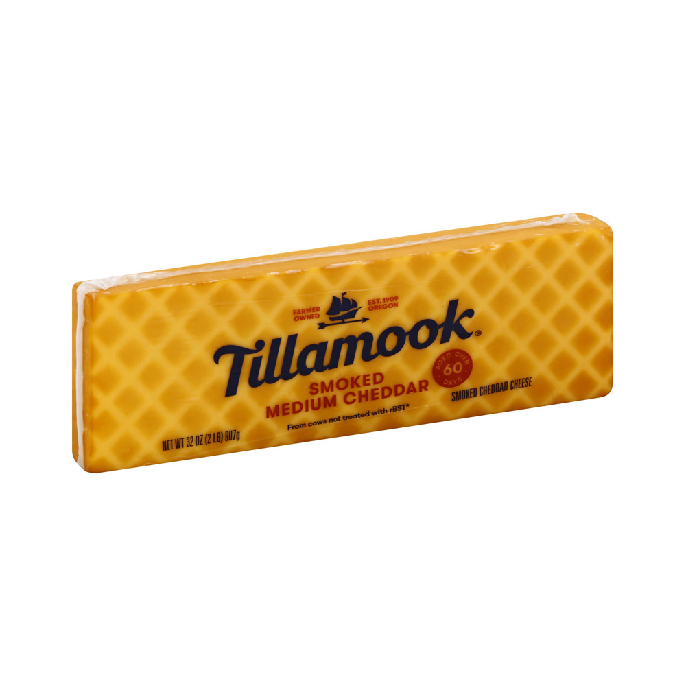 A bar of Tillamook smoked medium cheddar cheese