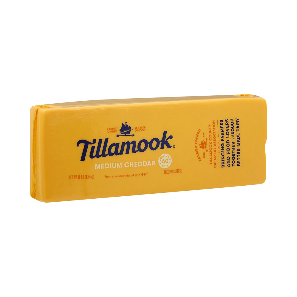 A loaf of Tillamook medium cheddar cheese