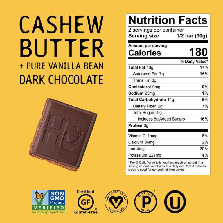 Hu Cashew Butter & Vanilla Bean Organic Dark Chocolate Bars EURO USA