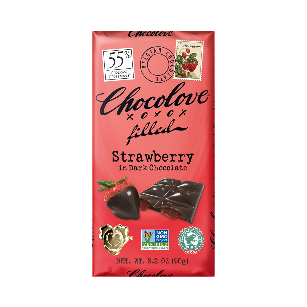 Chocolove Filled Strawberry in Dark Chocolate Bar