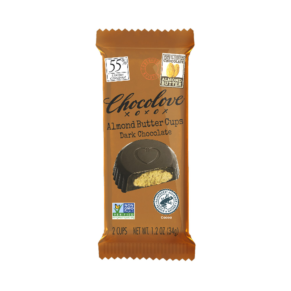 Chocolove Dark Chocolate Almond Butter Cups in the packaging