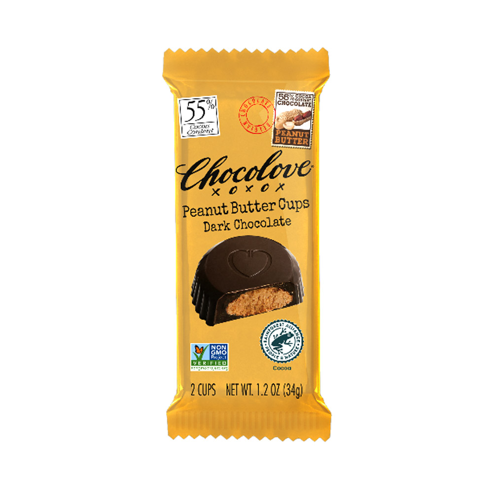 Chocolove Dark Chocolate Peanut Butter Cups in the packaging