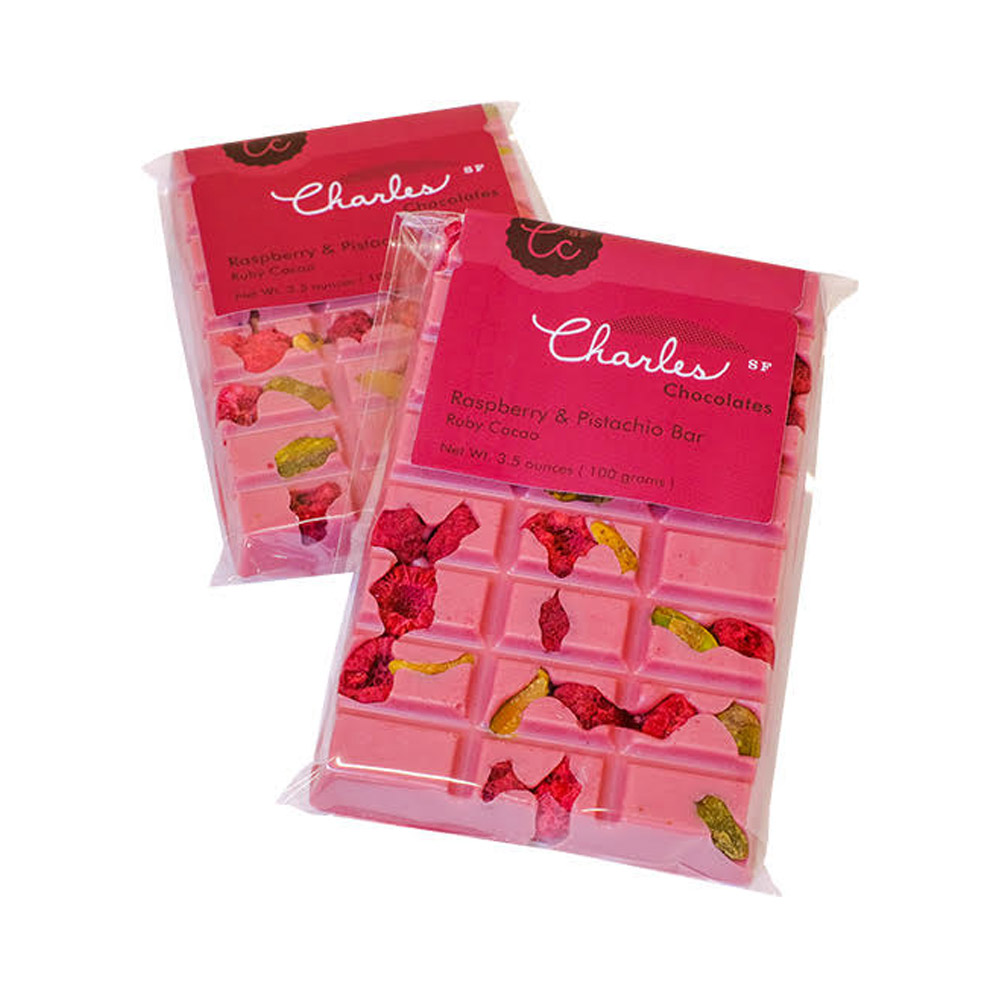 Two Charles Chocolates Ruby Raspberry Pistachio Bars