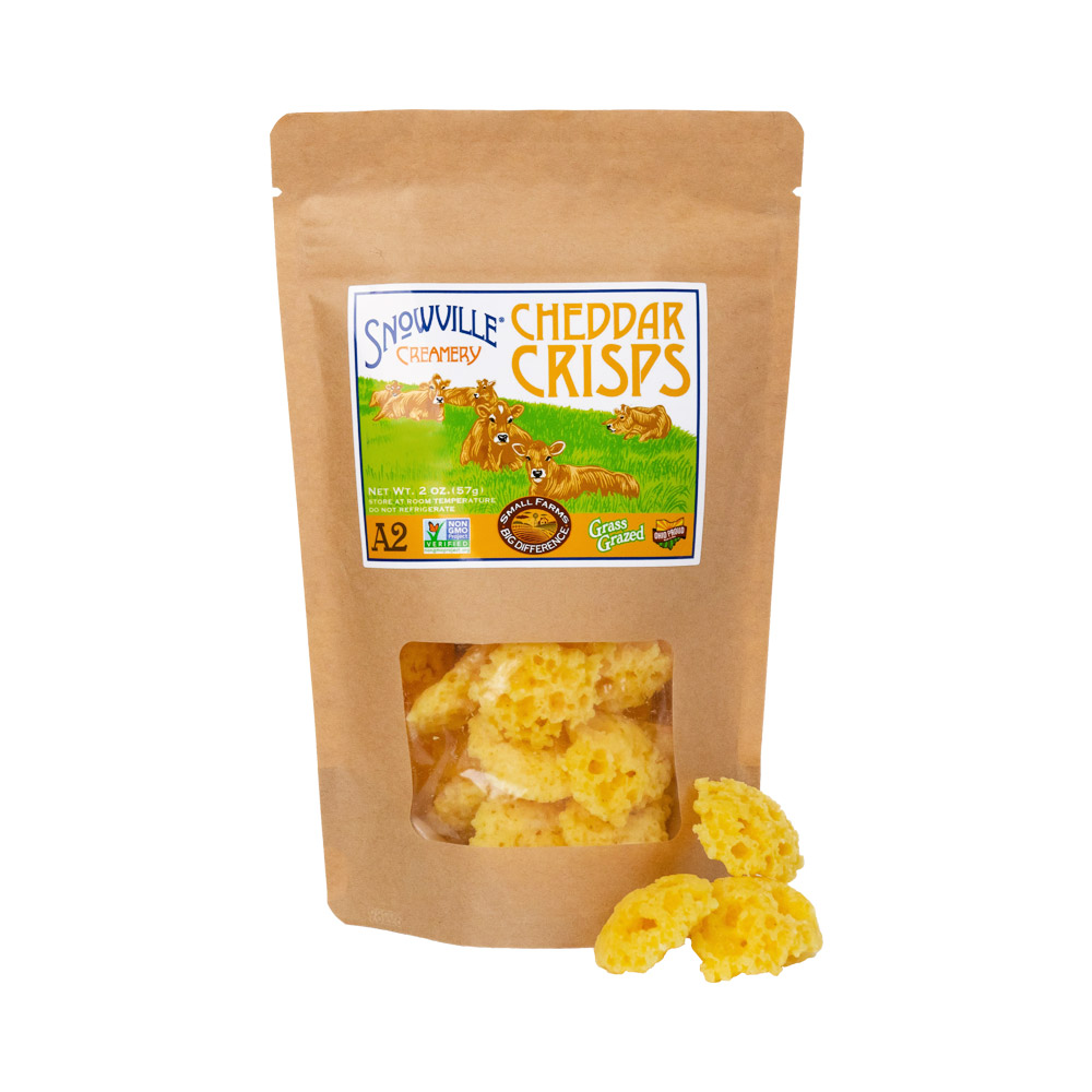 A bag of cheddar cheese crisps