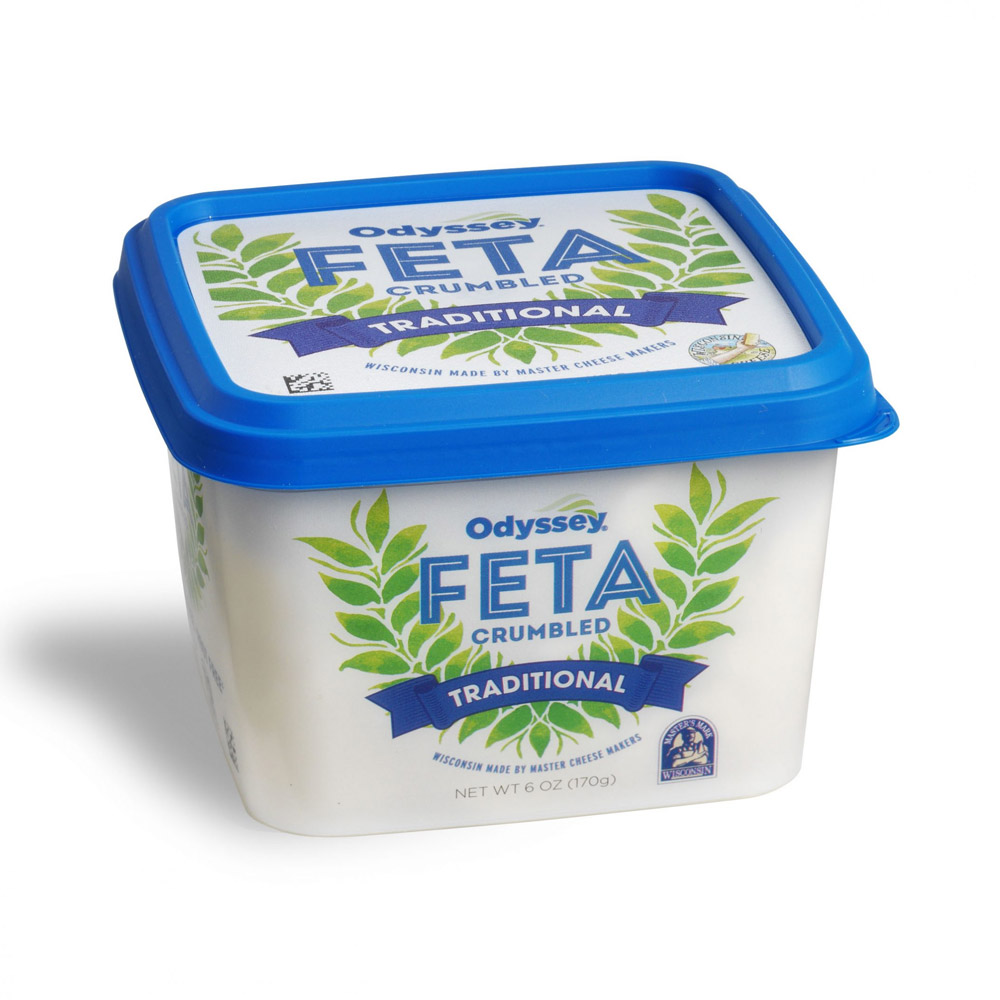 Container of Odyssey Traditional crumbled feta cheese