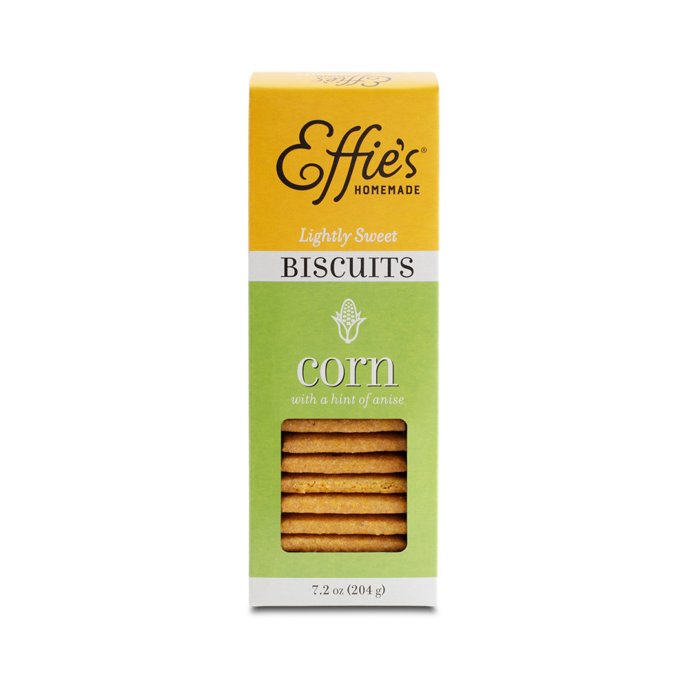 The front of a box of Effie's Homemade Corn Biscuits