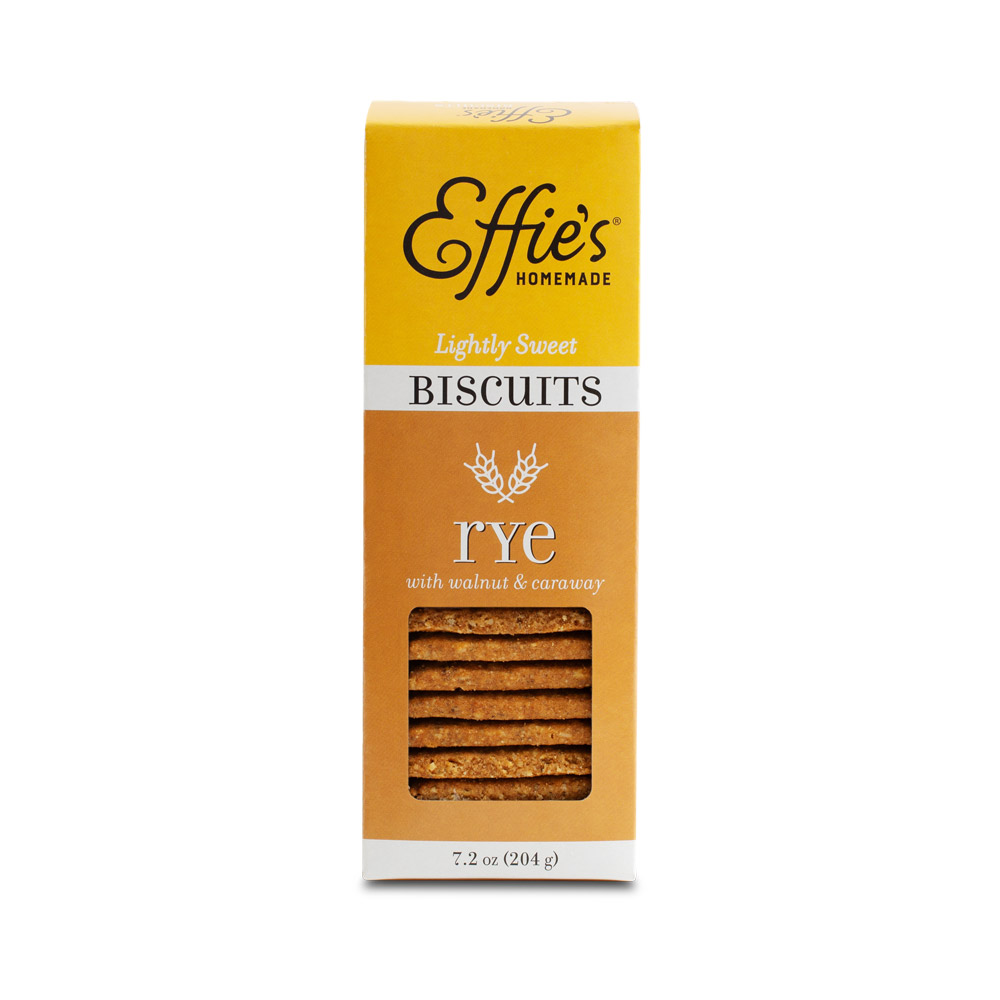 The front of a box of Effie's Homemade Rye Biscuits