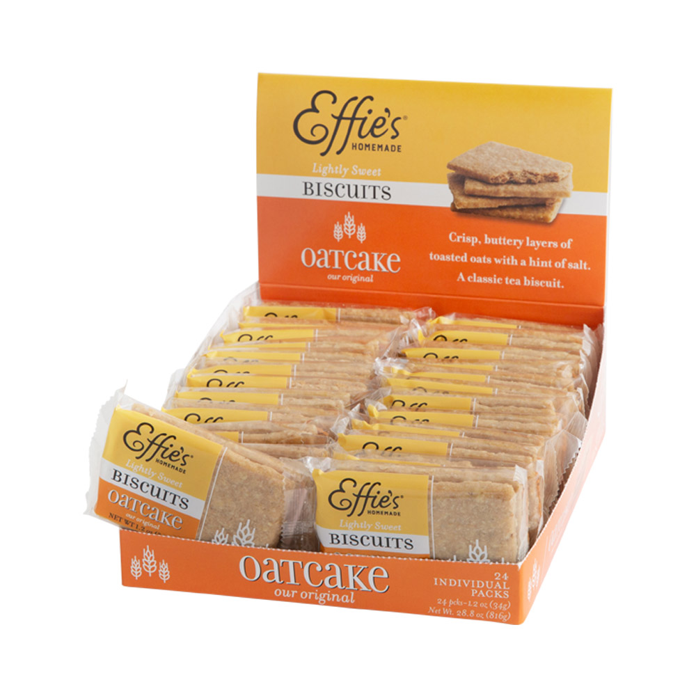 A single serve package of Effie's Homemade oatcake biscuits