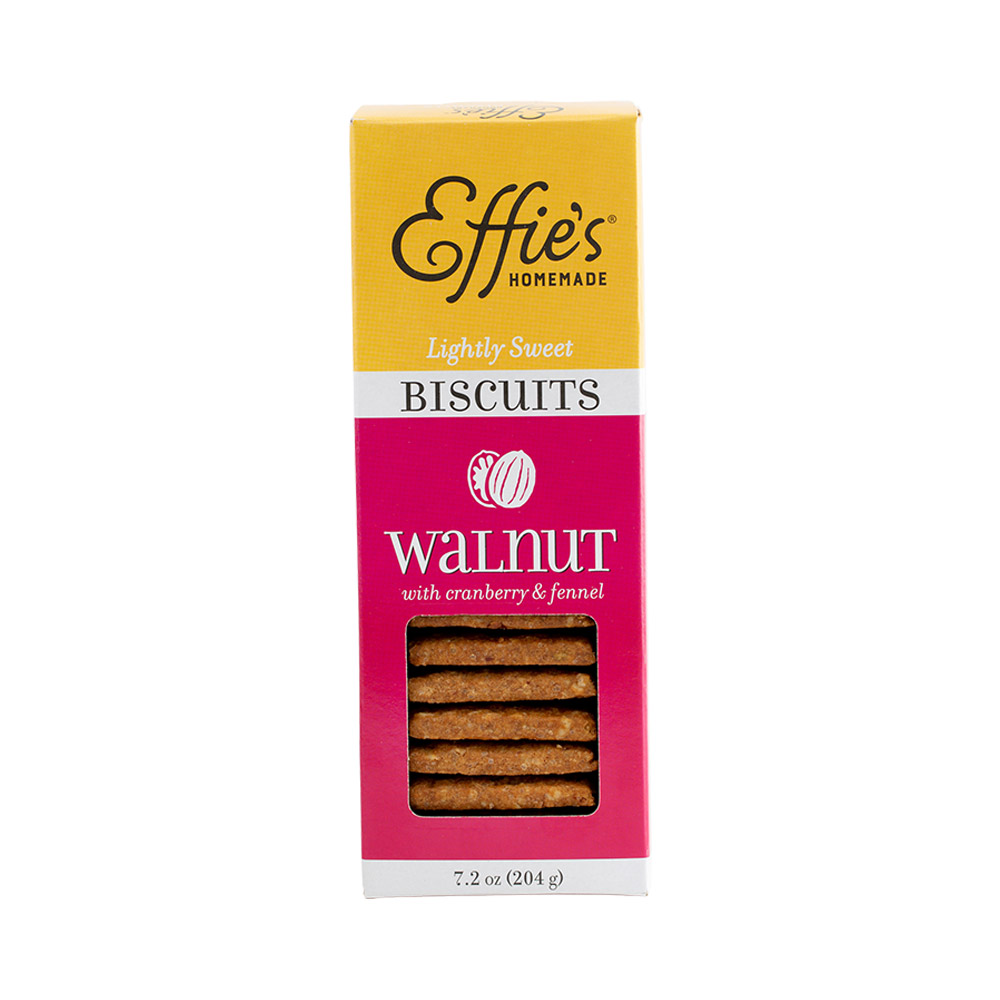 The front of a box of Effie's Homemade Walnut Biscuits