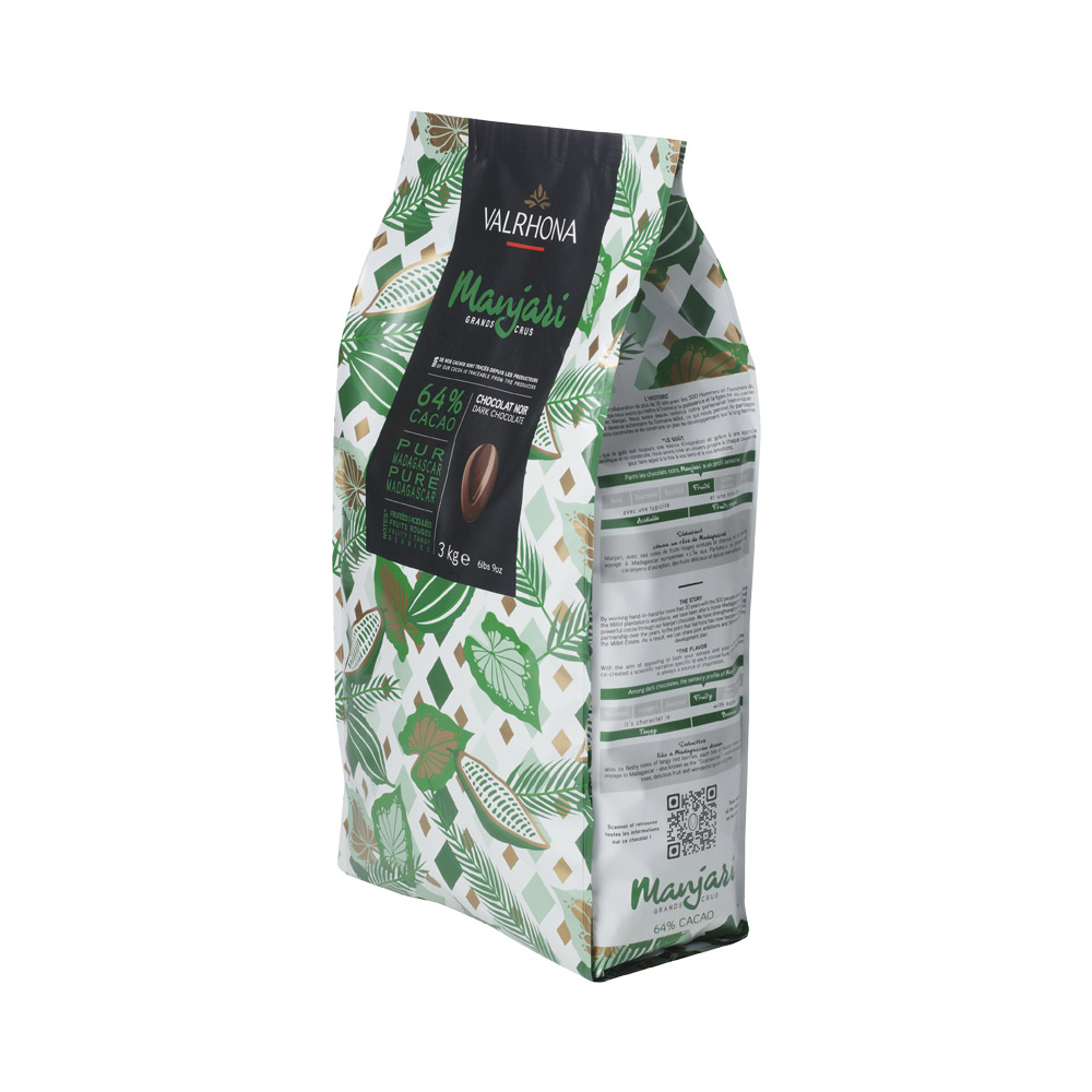 Bag of Valrhona manjari 64% dark chocolate feves