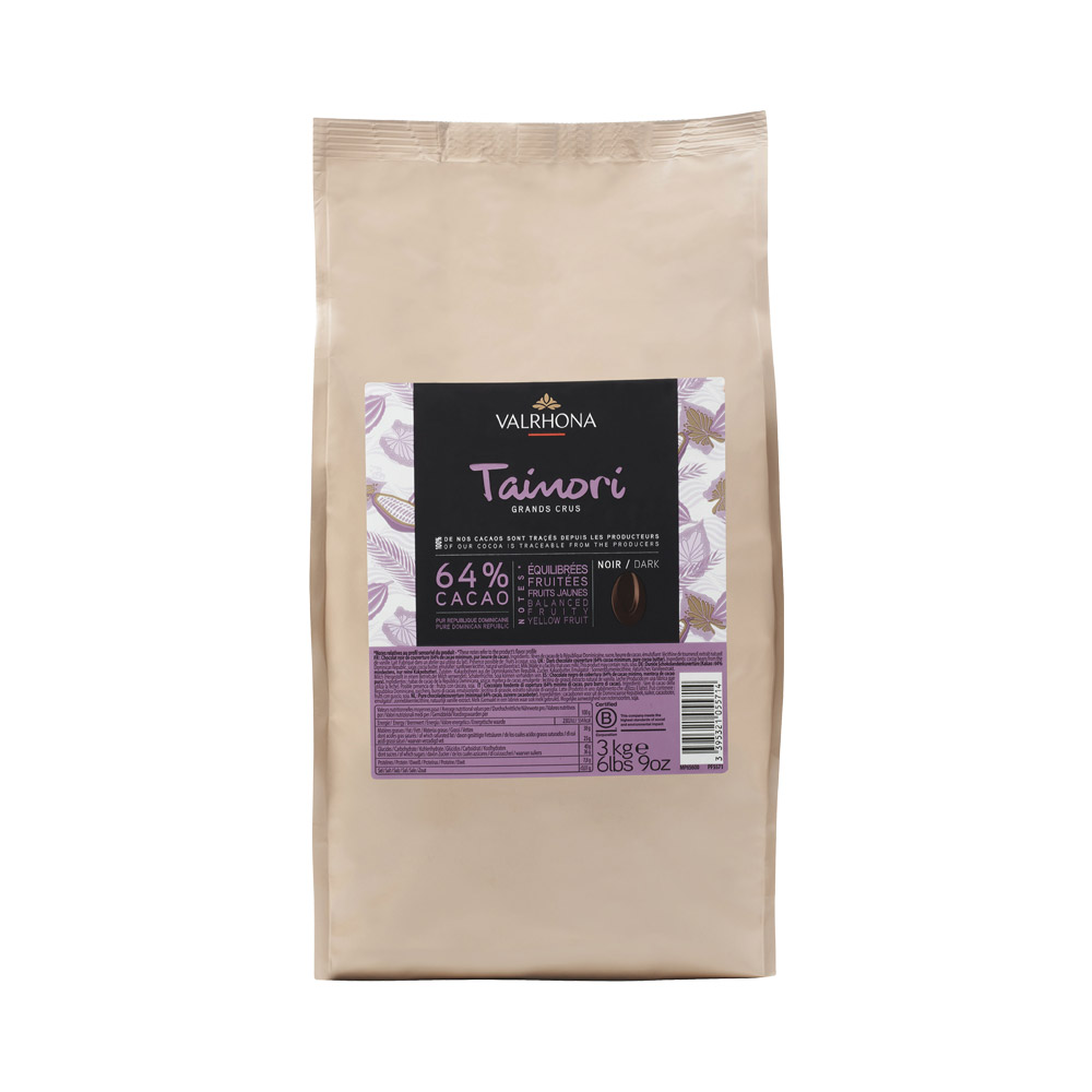 Bag of Valrhona tainori 64% dark chocolate feves