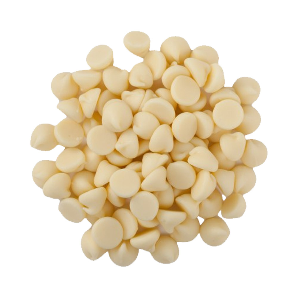 Pile of Callebaut white chocolate chips 1,000 count
